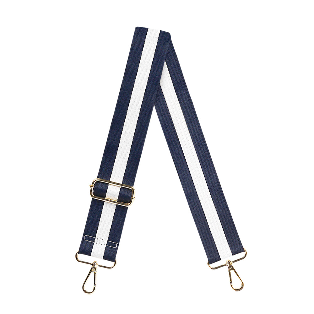 Navy Blue White Preppy Stripe Adjustable Crossbody Bag Purse Guitar Strap
